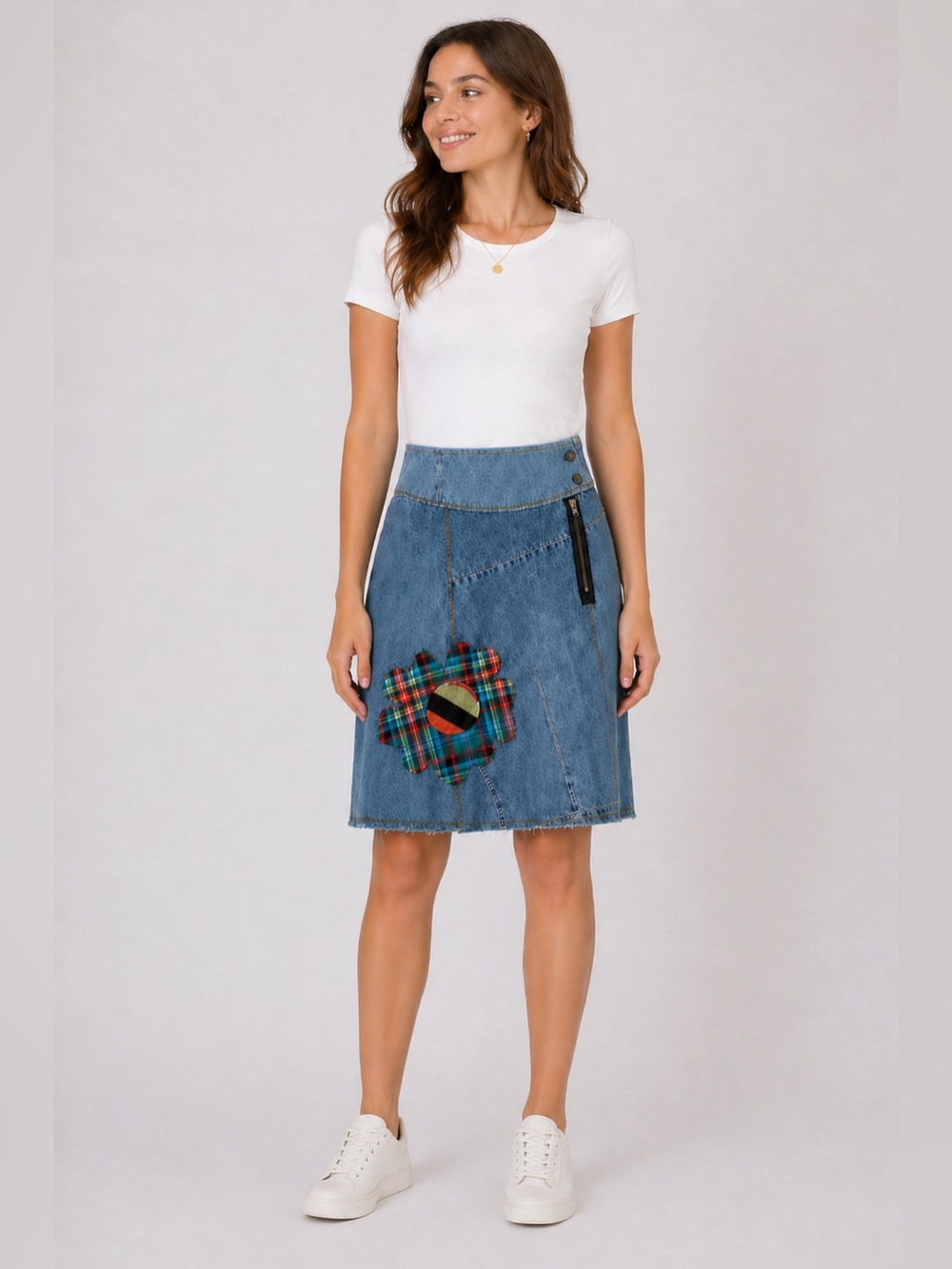 Elizabethan Denim A-line Flower Detail Skirt Blue XS